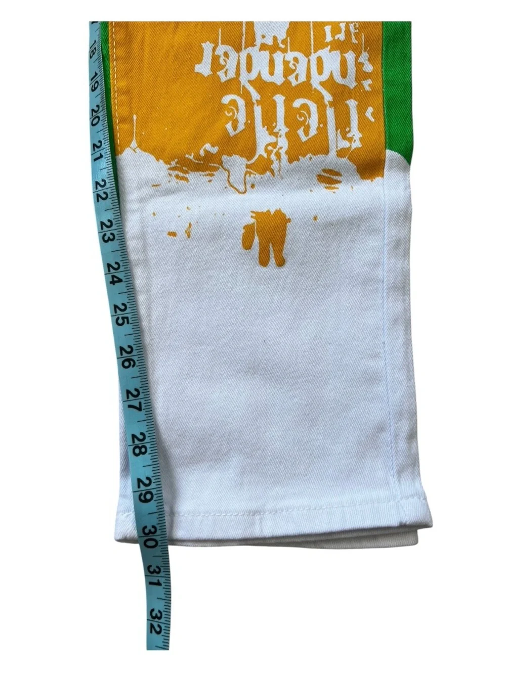 Slim White Men's Jeans with Black, Green & Yellow Graphic Prints